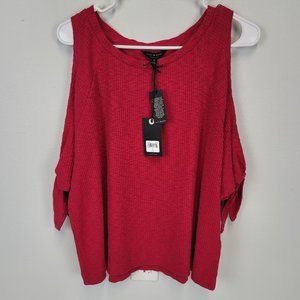 Lucky Brand Cold Shoulder Ribbed Blouse Med. NWT